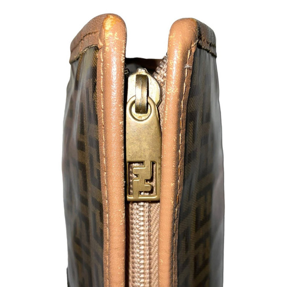 Fendi Zucca FF Coated Canvas Cosmetic Bag Pouch with leather trim and accents - Picture 13 of 14